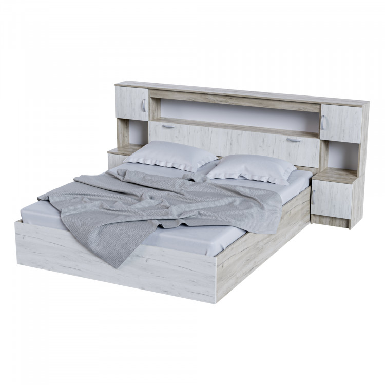 Кровать КР 552 Бася с закроватным модулем, дуб крафт серый/дуб крафт белый