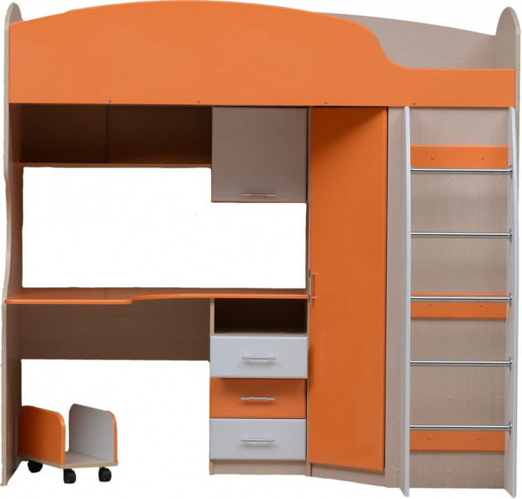 Набор детской мебели Юниор-5 (сп место 800х2000) мдф мат Дуб беленый + ваниль + оранжевый
