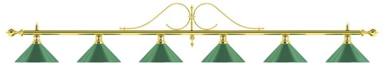 Лампа на шесть плафонов "Classic" (витая золотистая штанга, зеленый плафон D35см)