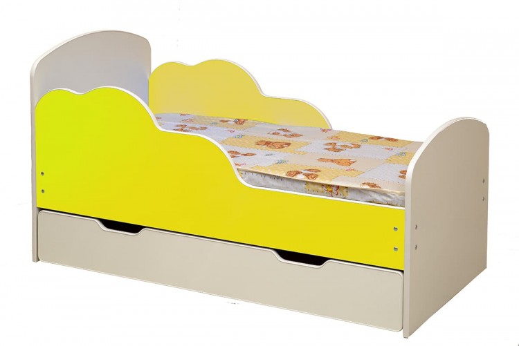 Кровать детская №2 Облака, 700*1400 лдсп белый/желтый