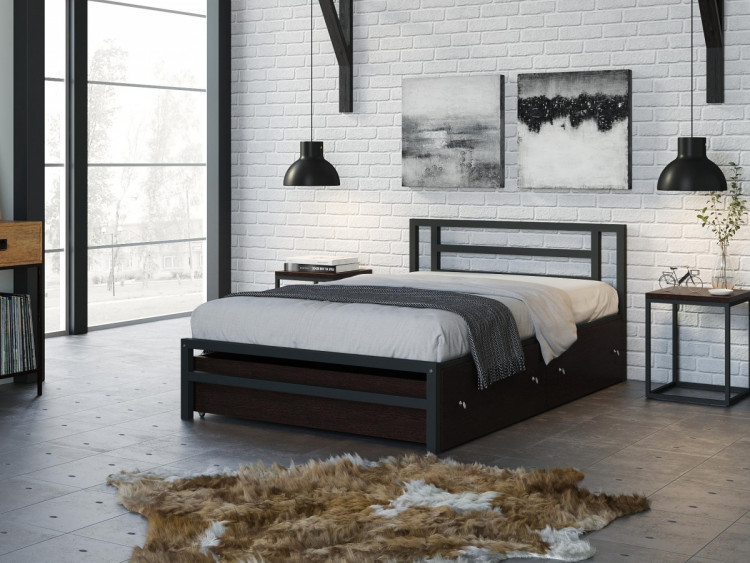 Односпальная кровать Титан 120 Серый ящики венге