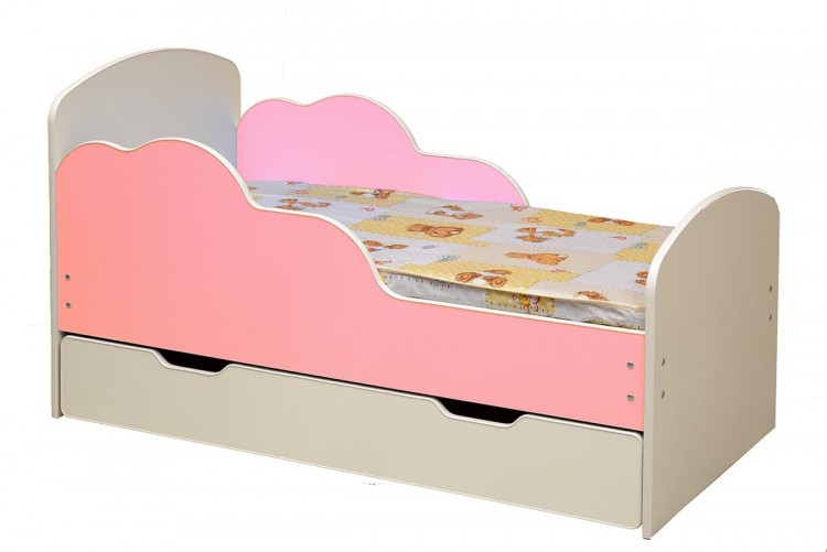 Кровать детская №2 Облака, 700*1400 лдсп белый/ярко-розовый