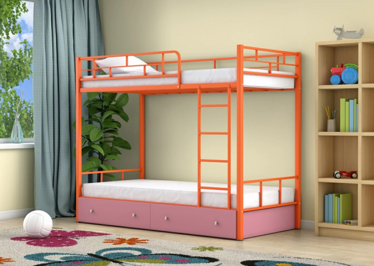 Двухъярусная кровать Ницца Оранжевый ящики Розовый