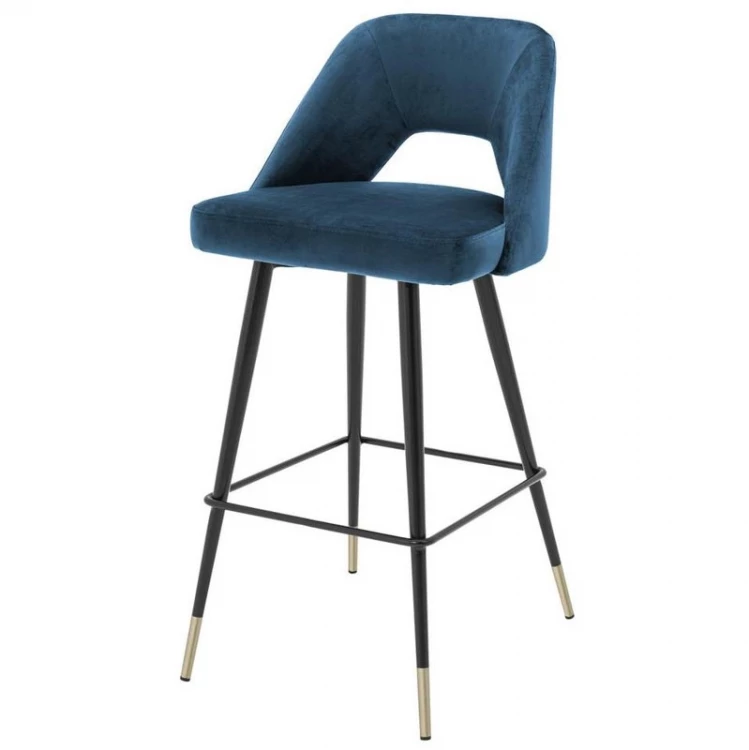 Барный стул Avorio отделка черного цвета, латунь, синий вельвет roche EH.BST.CS.558