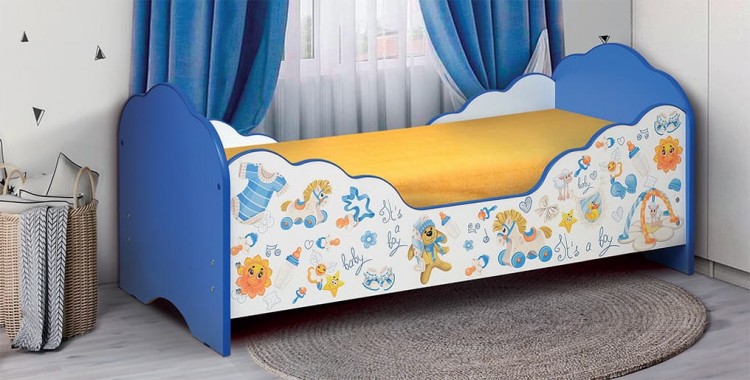 Кровать детская Малышка, с фотопечатью №3 600*1400 лдсп белый/синий