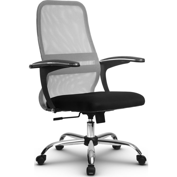 Кресло для руководителя Метта SU-СU160-8 Ch светло-серый, сетка/ткань, крестовина хром, топган