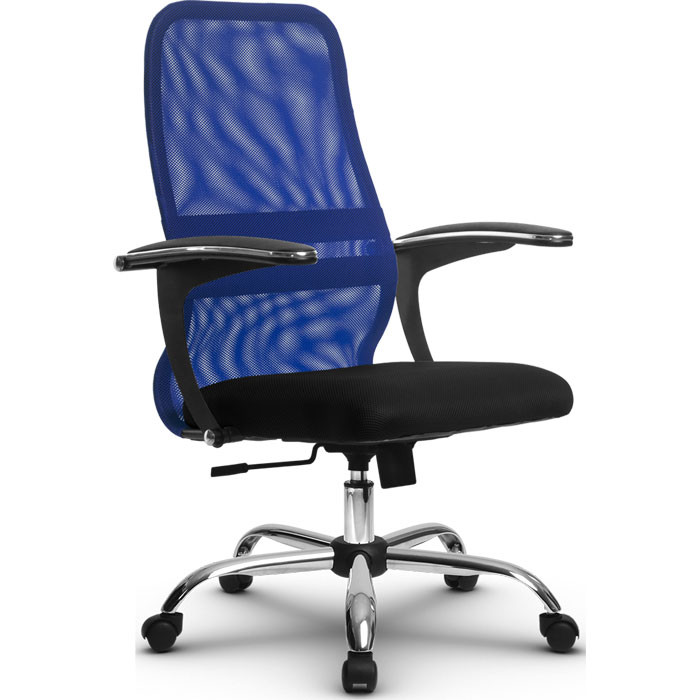 Кресло для руководителя Метта SU-СU160-8 Ch синий, сетка/ткань, крестовина хром, топган