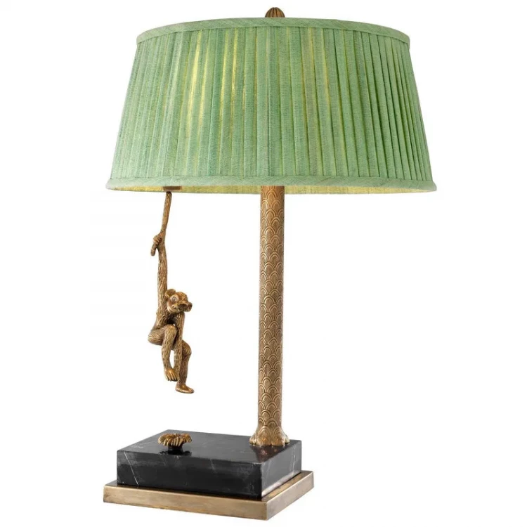 Настольная лампа Jungle отделка состаренная латунь, черный мрамор, зеленый абажур EH.L-4.LT.1278  EH.L-4.LT.1278