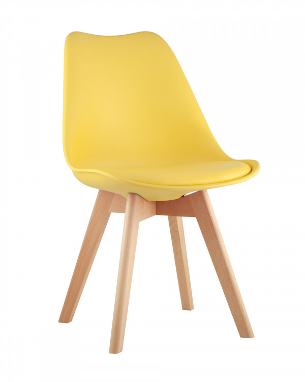 Стул Stool Group Frankfurt желтый, сиденье из сочетания пластика и экокожи, ножки деревянные