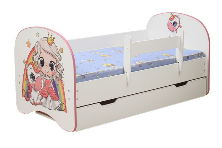 Кровать детская Принцесса, с фотопечатью с 1-м ящиком 800*1600 лдсп белый