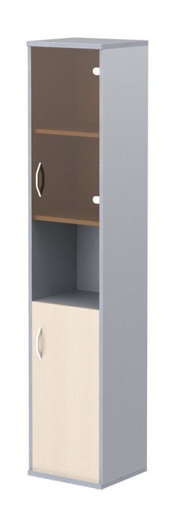 Шкаф колонка с малой глухой и стеклянной дверьми СУ-1.4(R) Клен/Металлик 406*365*1975 IMAGO