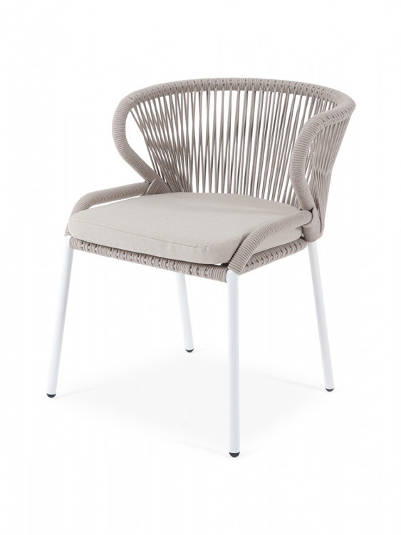 "Милан" стул плетеный из роупа, каркас алюминий (RAL1001), роуп бежевый круглый, ткань бежевая