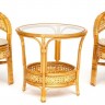 ТЕРРАСНЫЙ КОМПЛЕКТ &quot;PELANGI&quot; (стол со стеклом + 2 кресла) /без подушек/ ротанг, кресло 65х65х77см, стол диаметр 64х61см, Honey (мед)