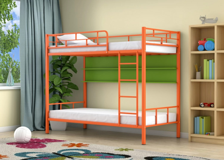 Двухъярусная кровать Ницца Оранжевый полка Зеленый