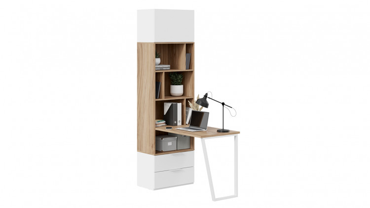 Шкаф комбинированный со столом «Порто» Исп.2 (366) (Белый жемчуг/Яблоня беллуно/Белый софт)