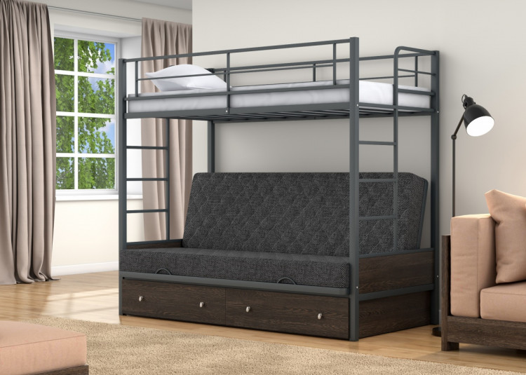 Двухъярусная кровать-диван Дакар 1 Серый ящики Венге