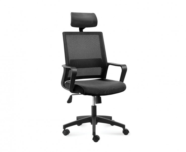 Кресло офисное / Бит / черный пластик / черная сетка / черная ткань