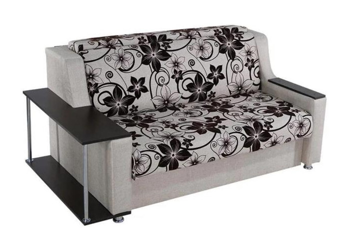 Выкатной диван "Гармония-3" 140 - Серые цветы (флок на рогожке) / Серая рогожка