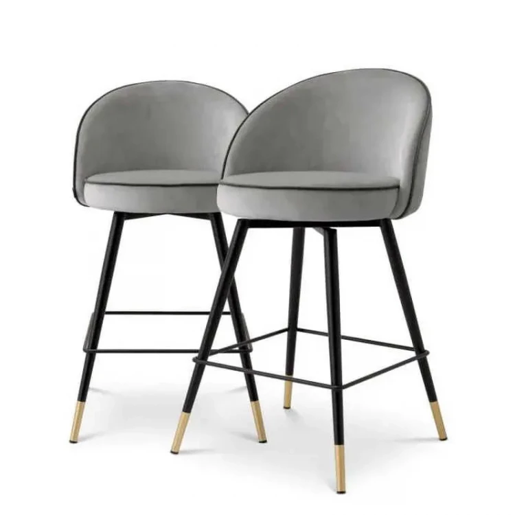 Барный стул Cooper (2 штуки) отделка черного цвета, латунь, светло-серый вельвет roche, кант темно-серый вельвет roche  EH.BST.CS.2299