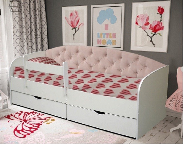 Кровать Софа-9 с мягким элементом 800х1900 лдсп ткань, велюр розовый № 16
