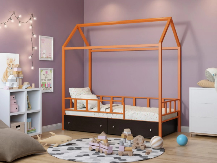 Кровать-домик Риччи Оранжевый ящики венге