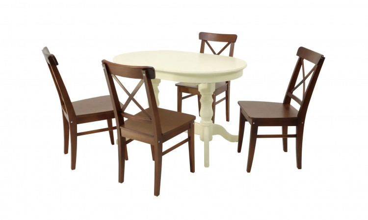 Обеденная группа стол Бизе со стульями Ингольф,слоновая кость, орех