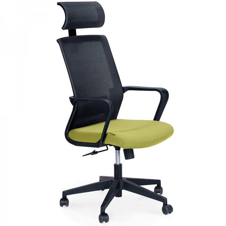 Кресло офисное / Интер / база нейлон / черный пластик / серая сетка / зеленая ткань			