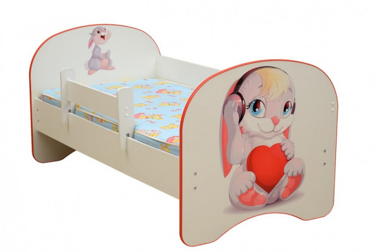 Кровать детская Зайчата, с фотопечатью без ящика 800*1600 лдсп белый