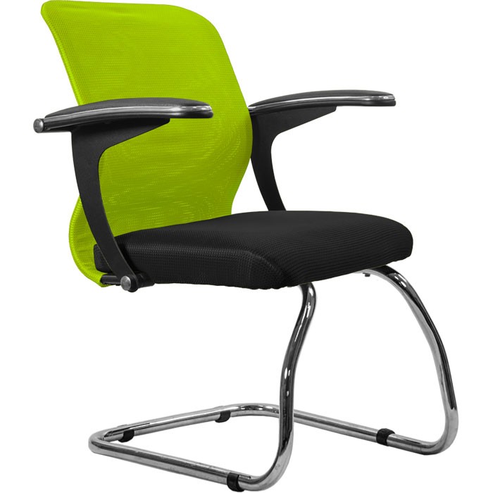 Кресло для посетителя Метта SU-M-4/подл.160/осн.007 зеленый, сетка/ткань