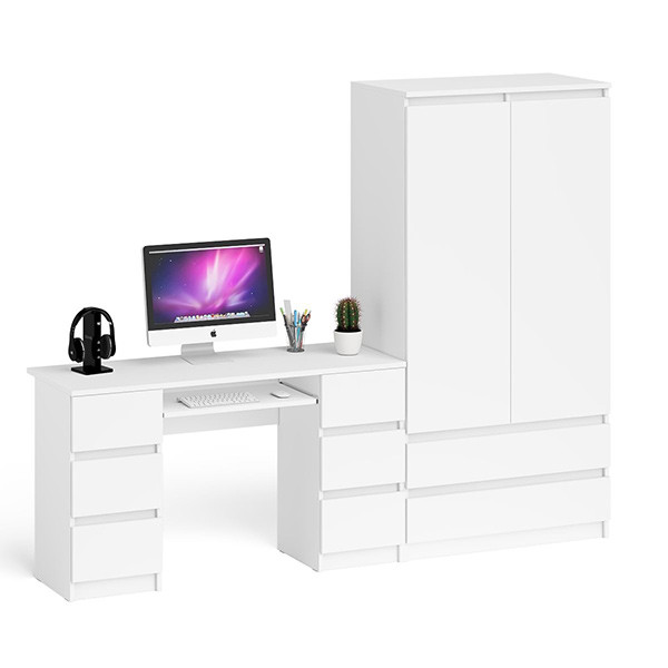 Мори Стол компьютерный МС-2 + Шкаф МШ900.1, цвет белый, ШхГхВ 225,8х50,4х179,6 см., универсальная сборка