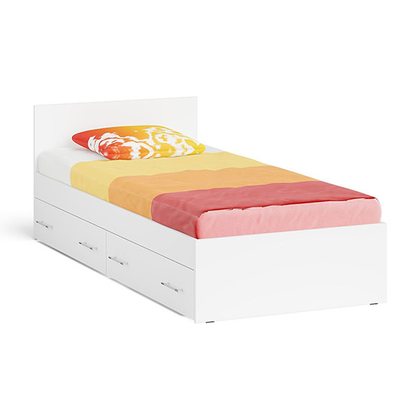 Мори Кровать с ящиками 0900, цвет белый, ШхГхВ 93,5х203,5х70 см., сп.м. 900х2000 мм., без матраса, основание есть