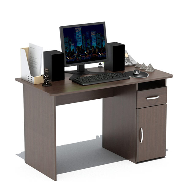 Стол компьютерный Сокол СПМ-03(СПМ-03.1), цвет дуб венге, ШхГхВ 120х60х74 см., письменный стол с тумбой, ун. сб., код СПм03 В