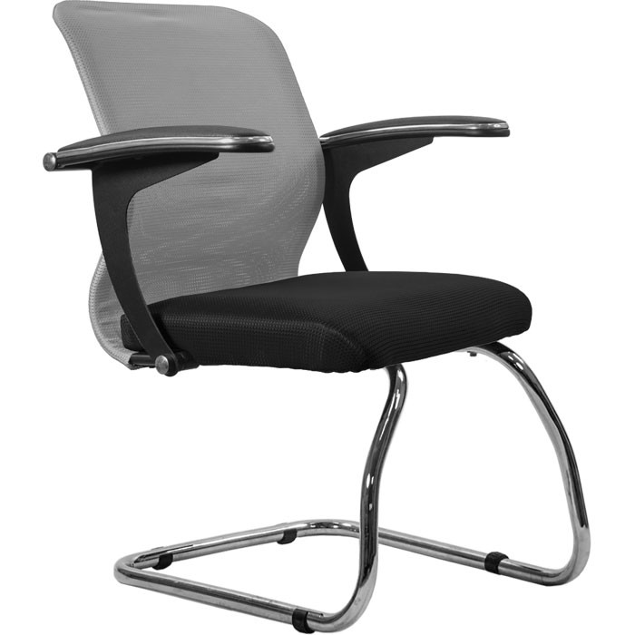 Кресло для посетителя Метта SU-M-4/подл.160/осн.007 светло-серый, сетка/ткань