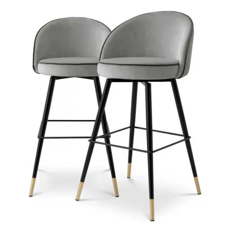 Барный стул Cooper (2 штуки) отделка черного цвета, латунь, светло-серый вельвет roche  EH.BST.CS.2295