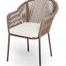 Плетеный стул &quot;Лион&quot; из роупа, каркас стальной коричневый, роуп коричневый, ткань бежевая