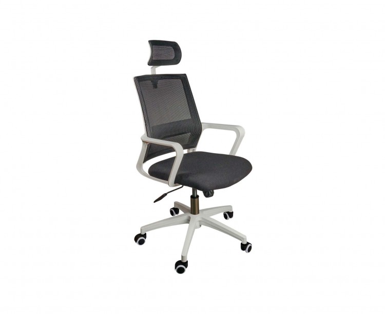 Кресло офисное / Бит / белый пластик / черная сетка / черная ткань