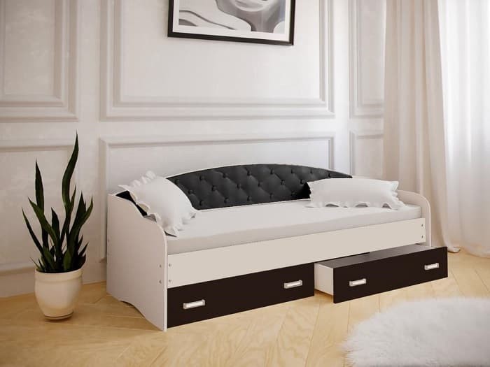 Кровать Софа-7\8, с мягкой накладкой (900х2000) лдсп Венге/белый (кожз Белый)