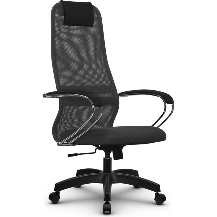 Кресло для руководителя Метта SU-BK-8 (SU-BK131-8) PL темно-серый, сетка/ткань, крестовина пластик