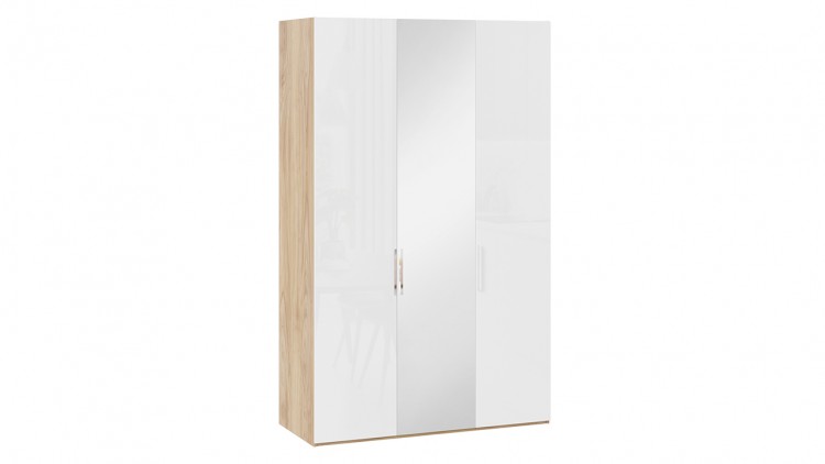 Шкаф комбинированный с 2 глухими и 1 зеркальной дверями правый «Эмбер» (Яблоня Беллуно/Белый глянец)