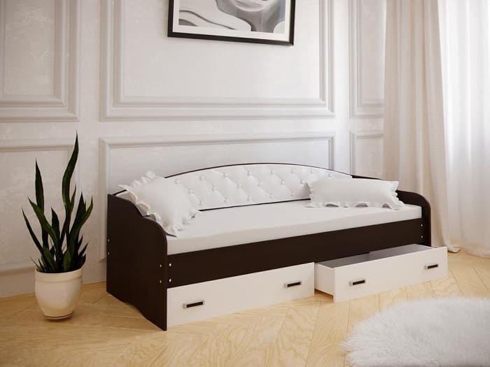 Кровать Софа-7, с мягкой накладкой (800х2000) лдсп Венге/белый кожз