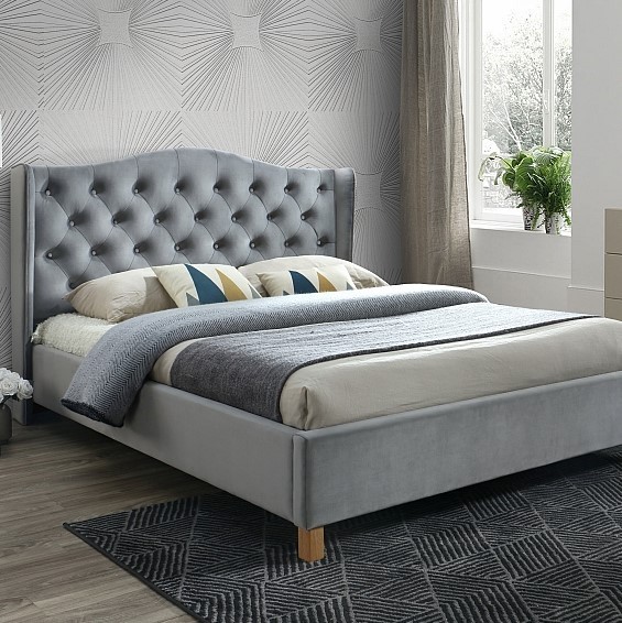 Кровать SIGNAL ASPEN VELVET (140X200, цвет серый - дуб ткань BLUVEL 14)