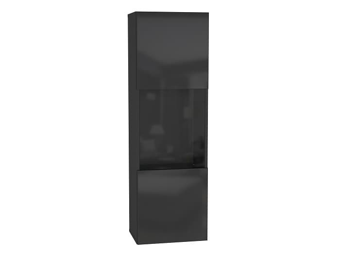 Шкаф навесной со стеклом ТИП-22 POINT (НКМ) мдф Чёрный/Черный глянец