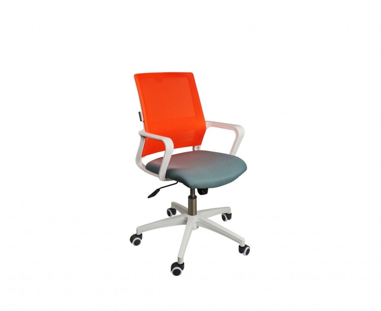 Кресло офисное / Бит LB / белый пластик / оранжевая сетка / темно серая ткань