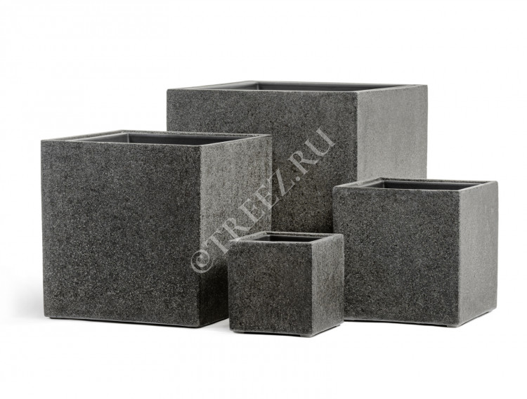 Кашпо TREEZ Effectory - Stone - Куб - Тёмно-серый камень 41.3321-01-064-GR-40