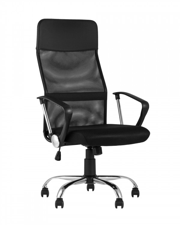 Компьютерное кресло Stool Group TopChairs Benefit офисное черное, обивка из сочетания экокожи, сетки и текстиля, механизм качани