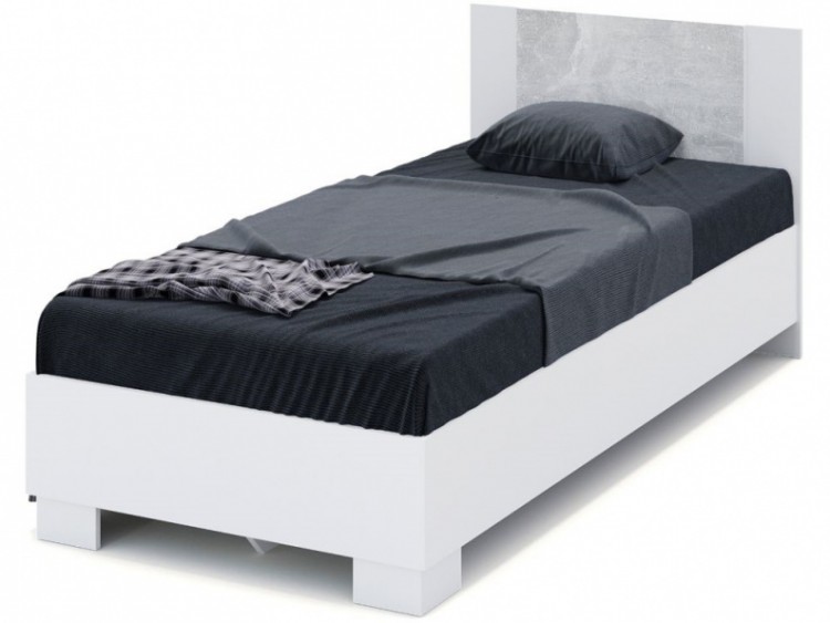 Кровать «Аврора» 90*200 (основание ЛДСП), Белый/Ателье светлый