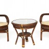 Комплект террасный ANDREA (стол кофейный со стеклом + 2 кресла + подушки) ротанг, 64х67х92см / D60х55, Pecan Washed (античн. орех)