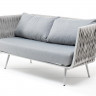 &quot;Монако&quot; диван 2-местный плетеный из роупа, каркас алюминий светло-серый (RAL7035) муар, роуп светло-серый 40 мм, ткань светло-серая