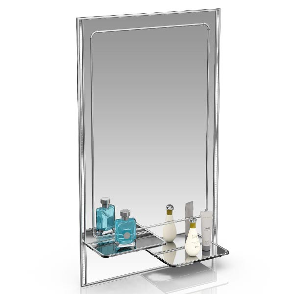 Зеркало 123М2 серебро куб серебро, ШхВ 45х73 см., зеркало для ванной комнаты, две полочки