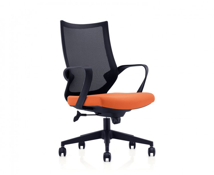 Кресло офисное / Спэйс LB / черный пластик / черная сетка / оранжевая ткань